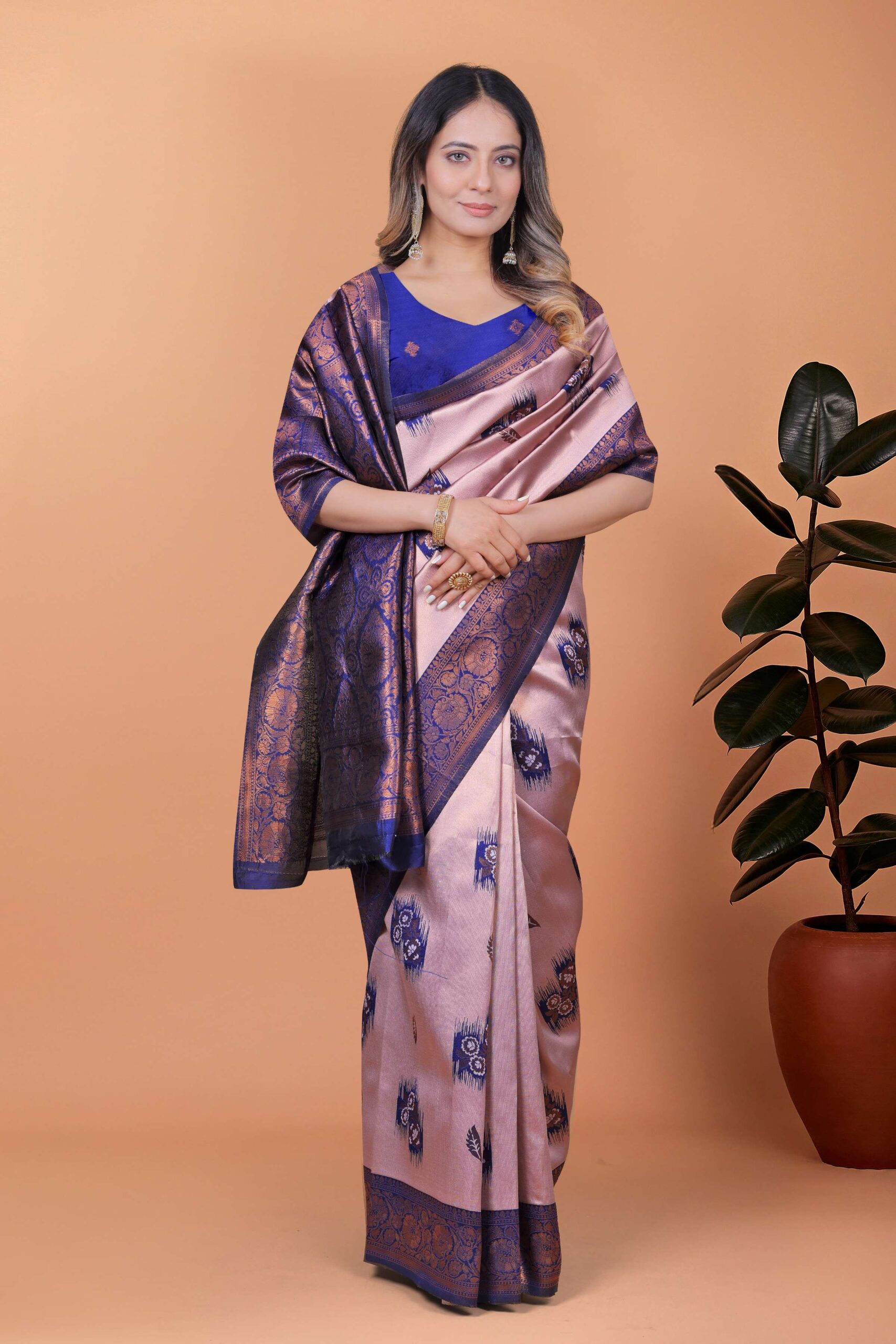 Lavender & Royal Blue Banarasi Silk Saree with Antique Gold Zari | Wedding & Festive Traditional Saree with Rich Pallu - Image 4